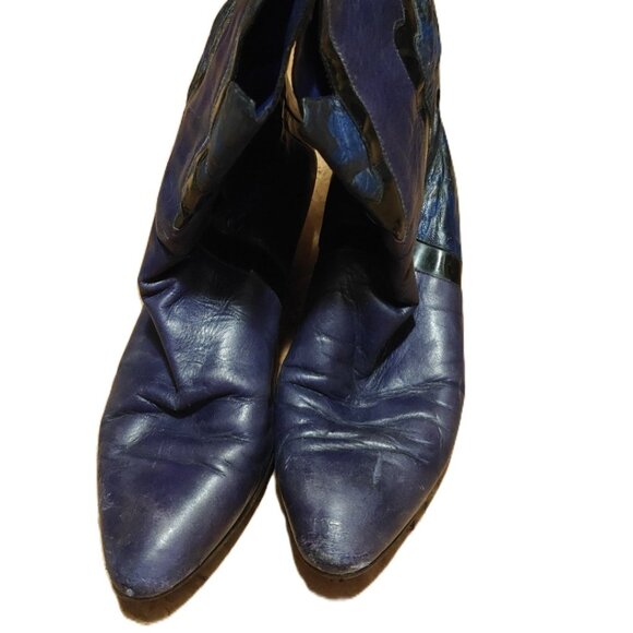 👢💙 Vintage Baldinini Italian Leather Boots (1980) – Size 7.5 – Blue Leather - Picture 1 of 3